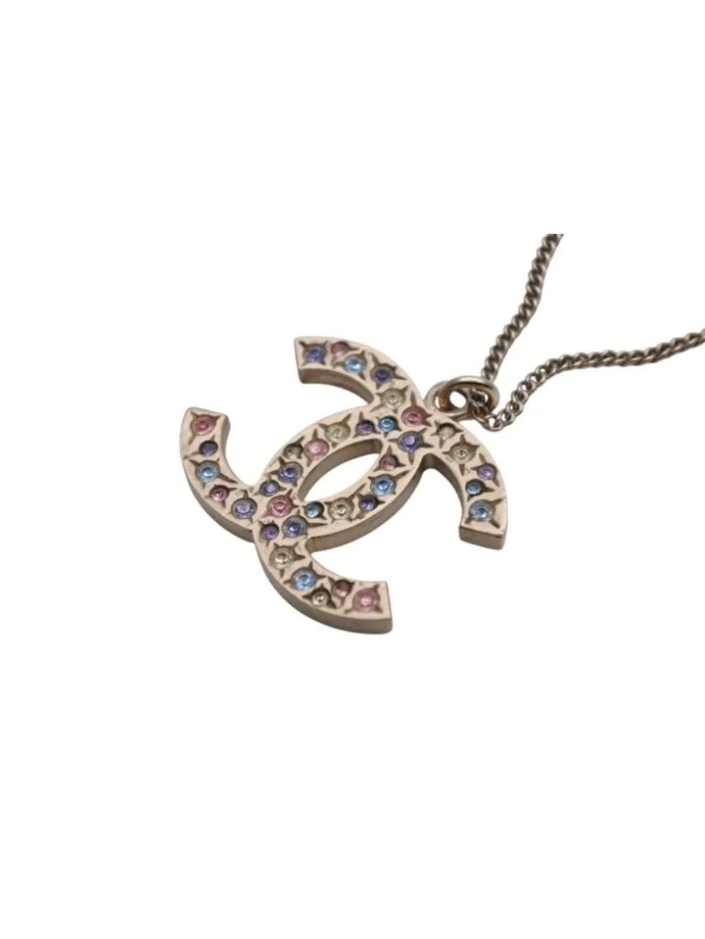 Chanel CC Logo Stone Necklace Metal Multicolor Gold
